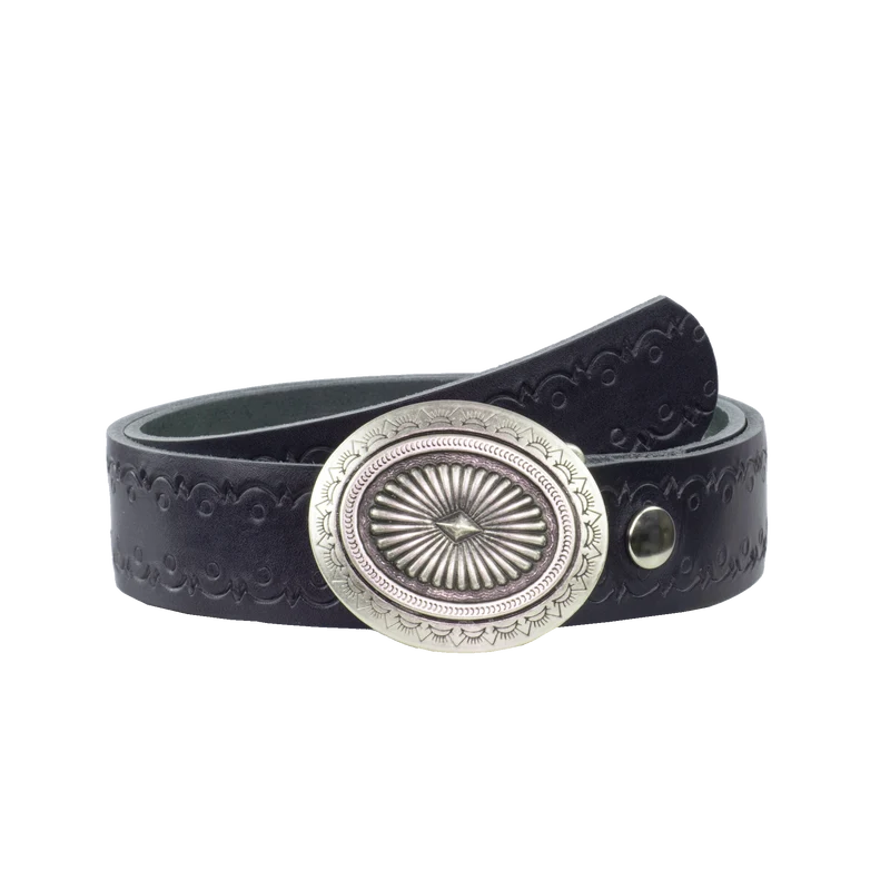 Ledergürtel 4cm mit Schnalle Floral silber