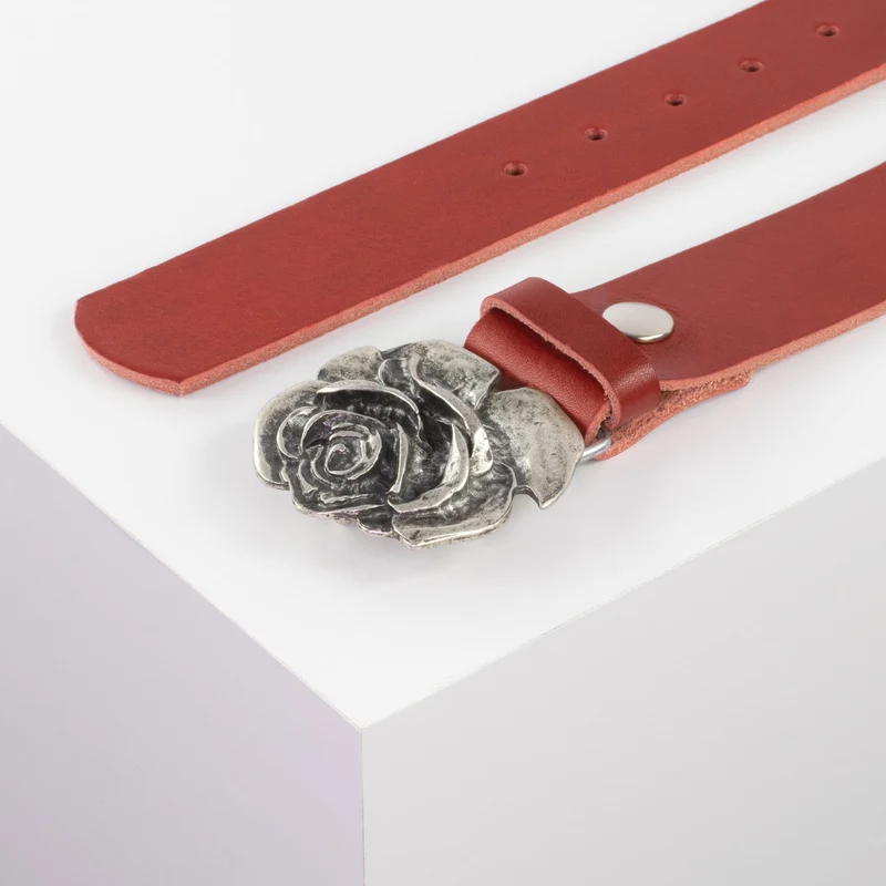 Ledergürtel 4cm mit Schnalle Rose