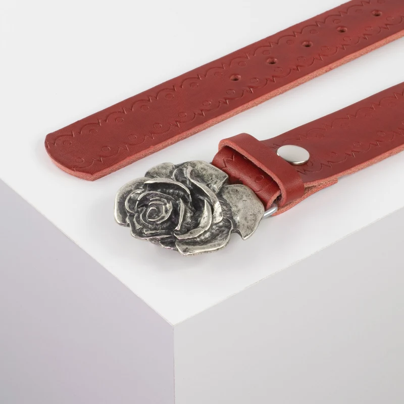 Ledergürtel 4cm mit Schnalle Rose