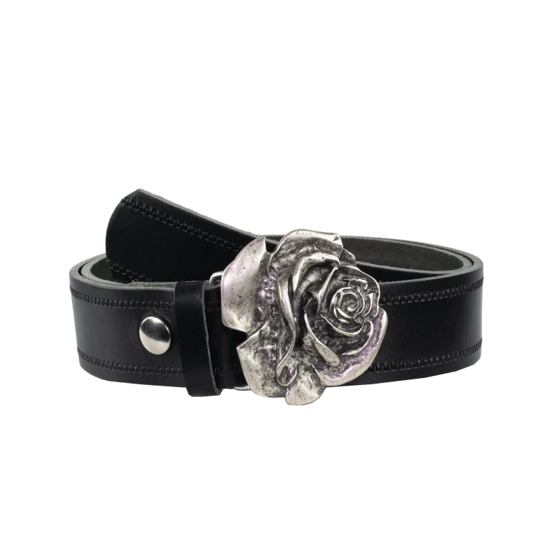 Ledergürtel 4cm mit Schnalle Rose