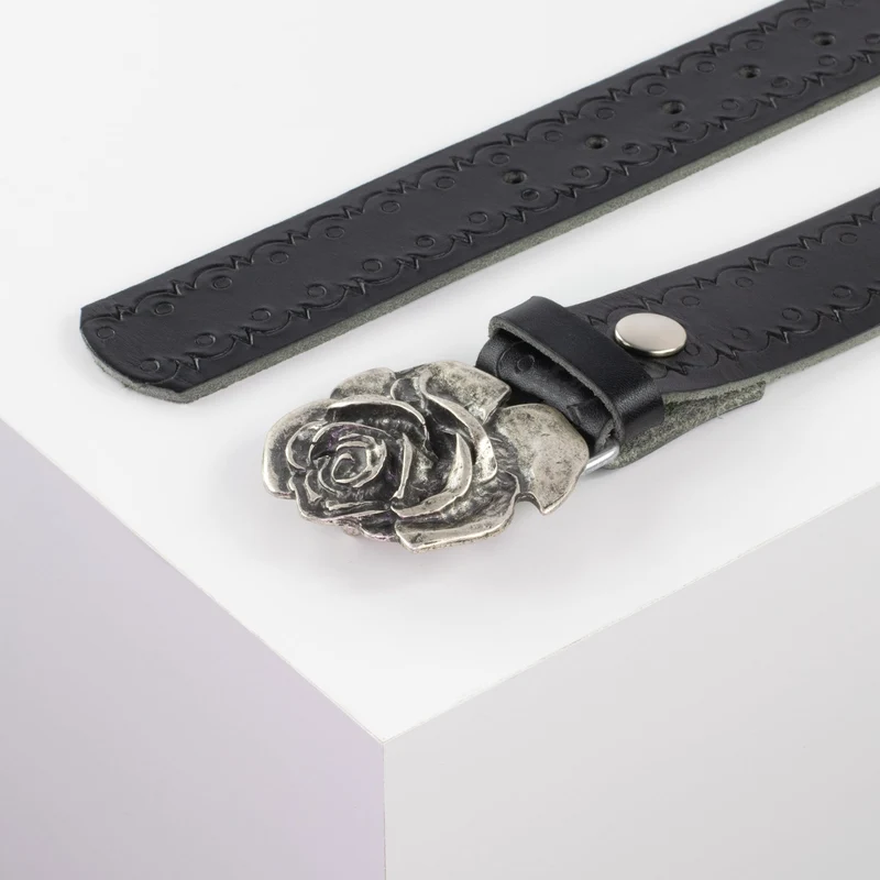 Ledergürtel 4cm mit Schnalle Rose