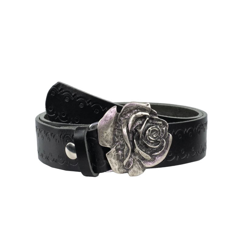 Ledergürtel 4cm mit Schnalle Rose