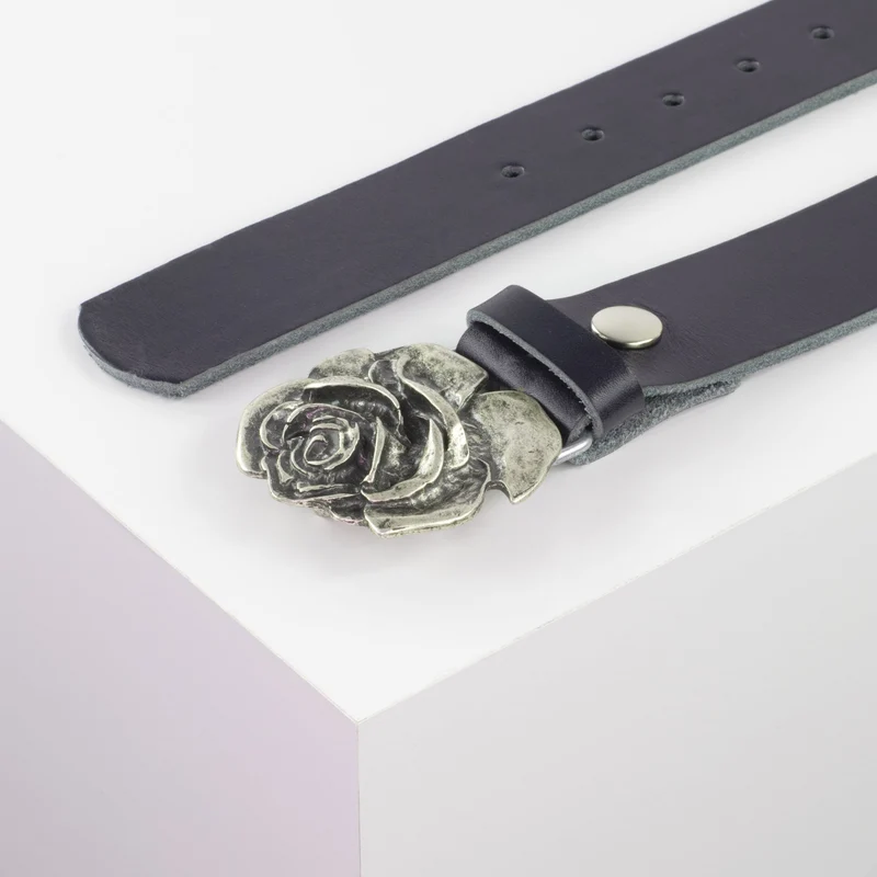 Ledergürtel 4cm mit Schnalle Rose