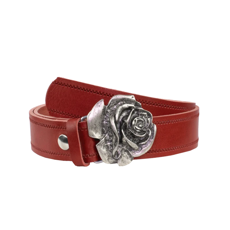 Ledergürtel 4cm mit Schnalle Rose