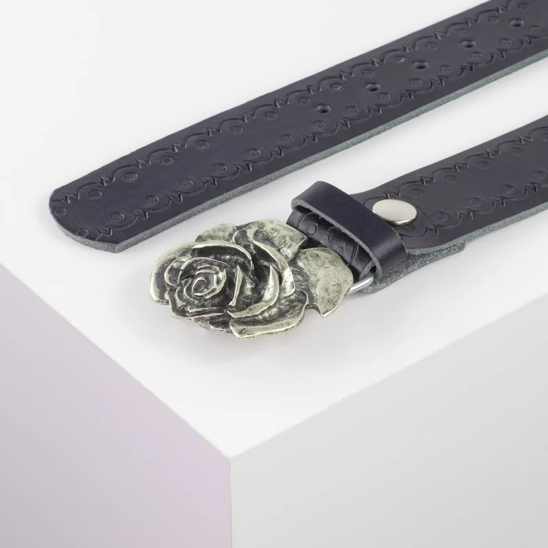 Ledergürtel 4cm mit Schnalle Rose