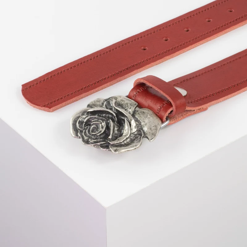 Ledergürtel 4cm mit Schnalle Rose