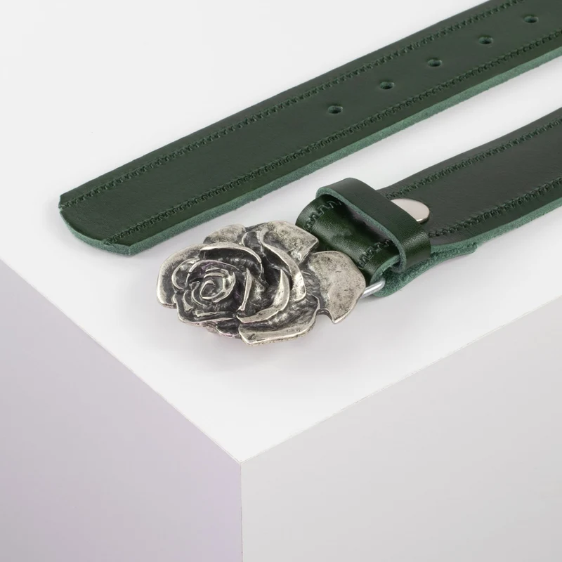 Ledergürtel 4cm mit Schnalle Rose