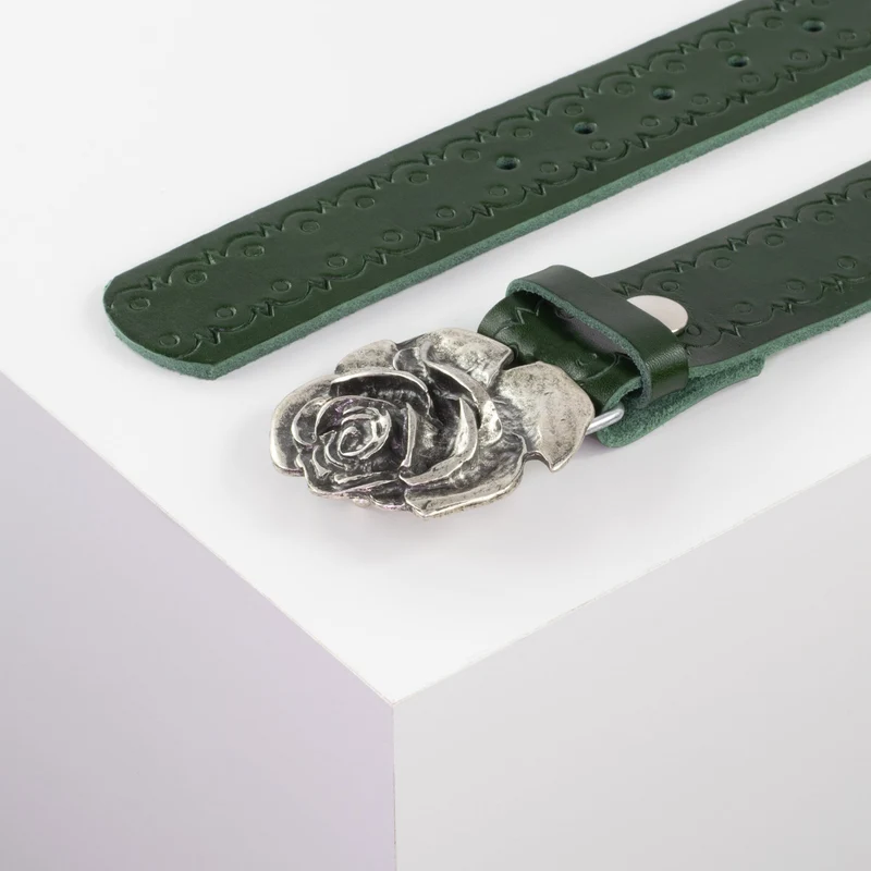 Ledergürtel 4cm mit Schnalle Rose