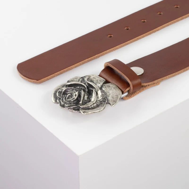 Ledergürtel 4cm mit Schnalle Rose