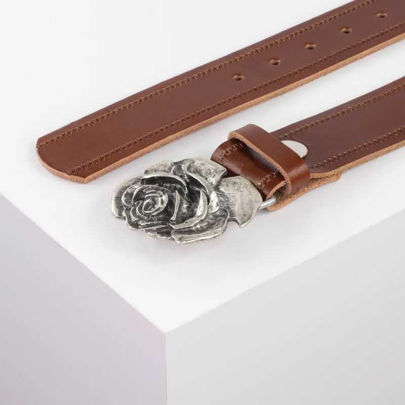 Ledergürtel 4cm mit Schnalle Rose