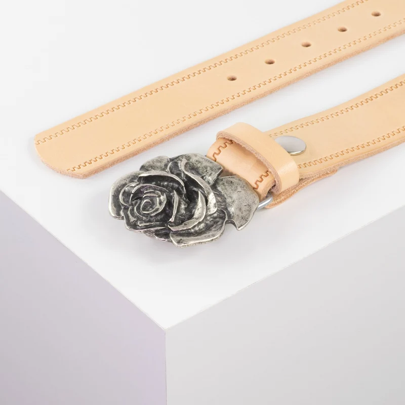 Ledergürtel 4cm mit Schnalle Rose