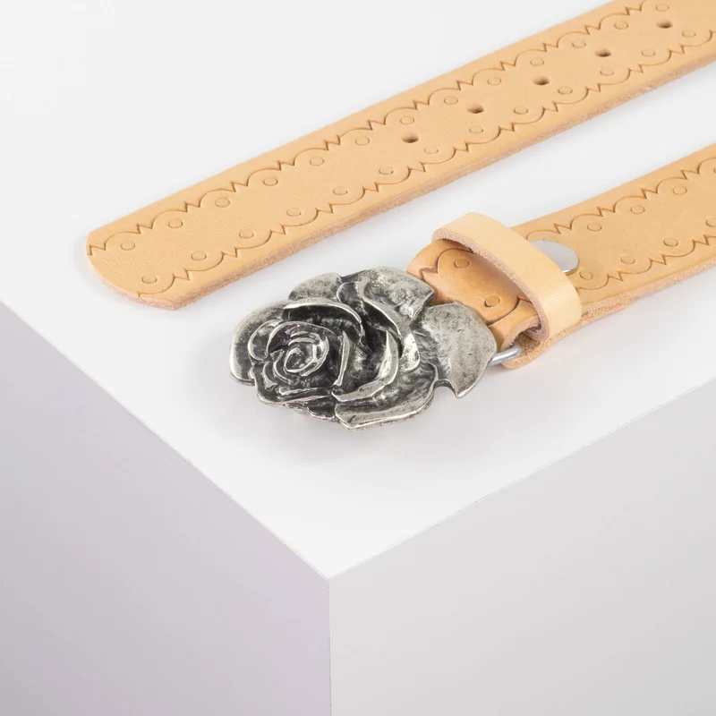 Ledergürtel 4cm mit Schnalle Rose