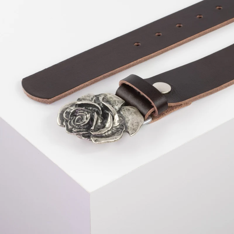 Ledergürtel 4cm mit Schnalle Rose