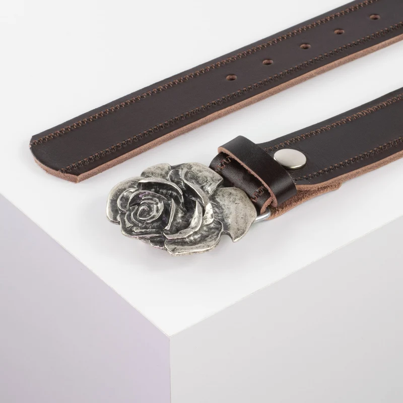 Ledergürtel 4cm mit Schnalle Rose