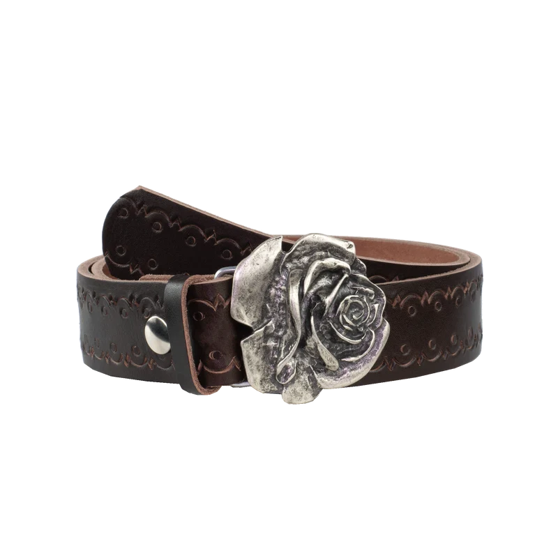 Ledergürtel 4cm mit Schnalle Rose