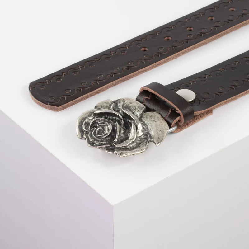 Ledergürtel 4cm mit Schnalle Rose
