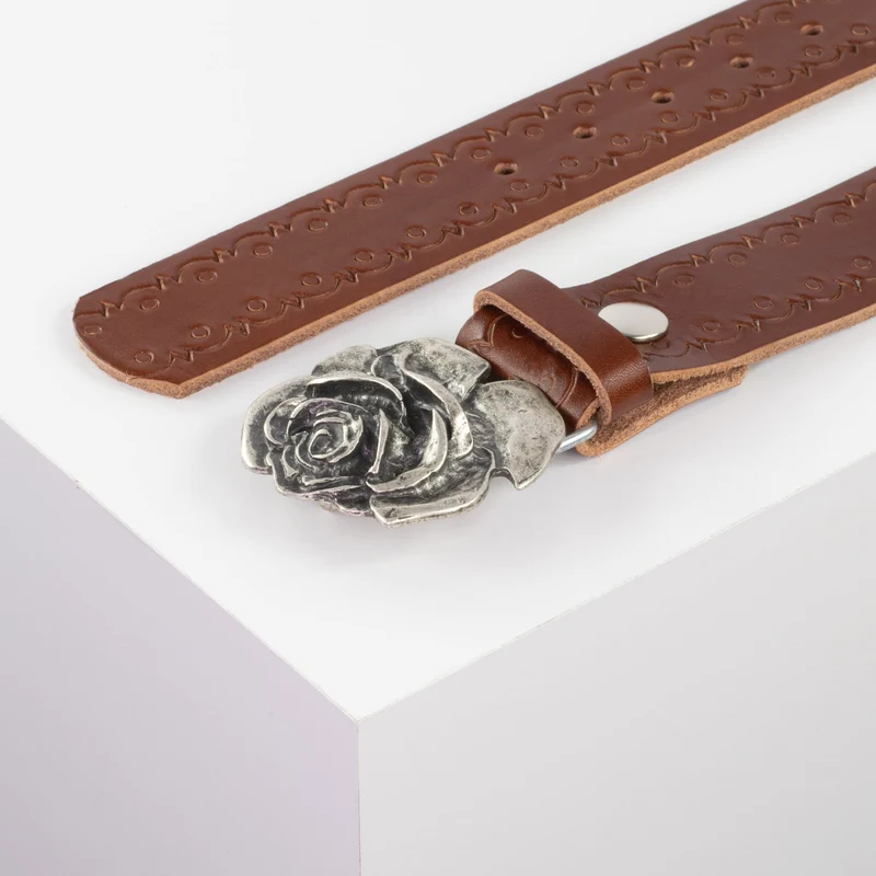 Ledergürtel 4cm mit Schnalle Rose