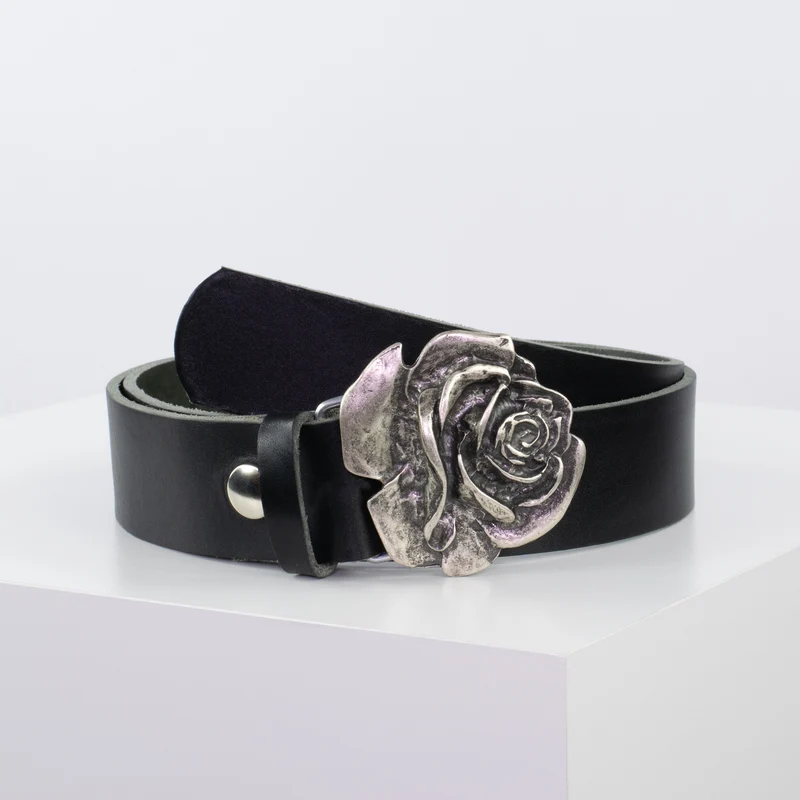 Ledergürtel 4cm mit Schnalle Rose