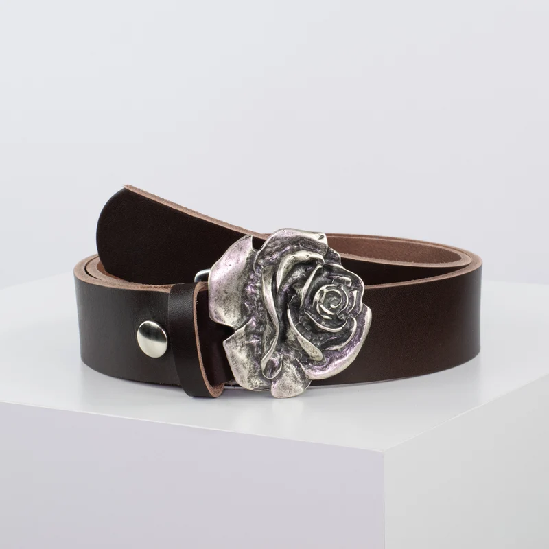 Ledergürtel 4cm mit Schnalle Rose