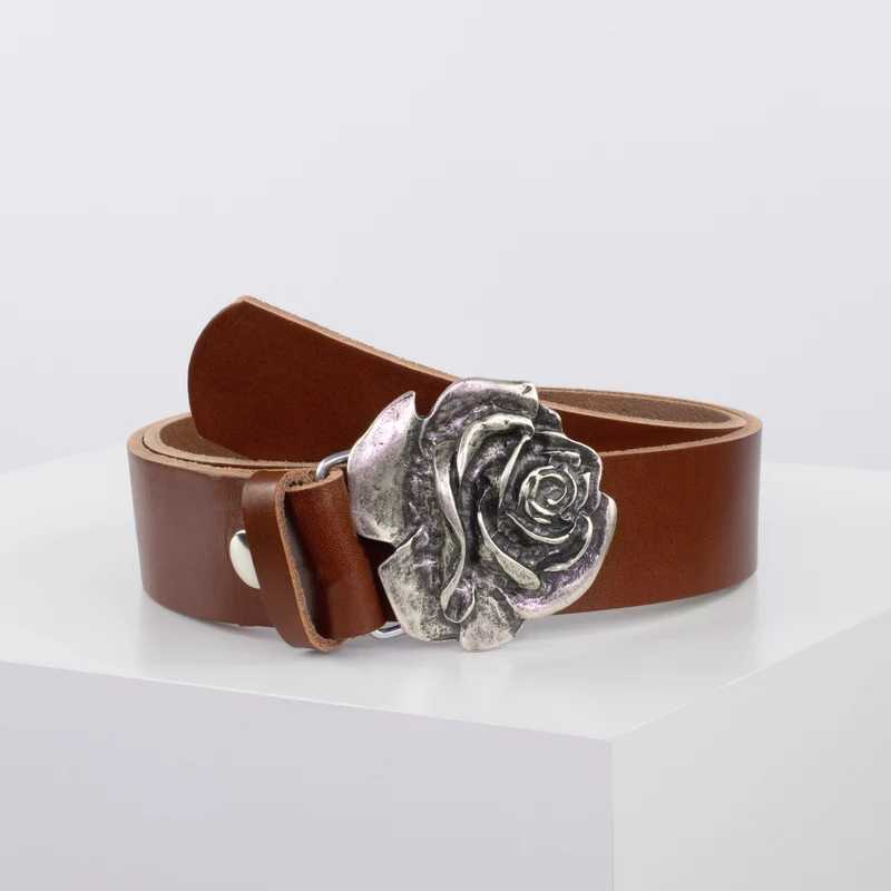 Ledergürtel 4cm mit Schnalle Rose