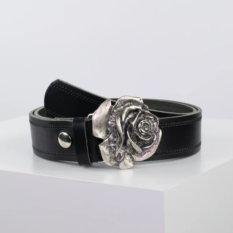 Ledergürtel 4cm mit Schnalle Rose