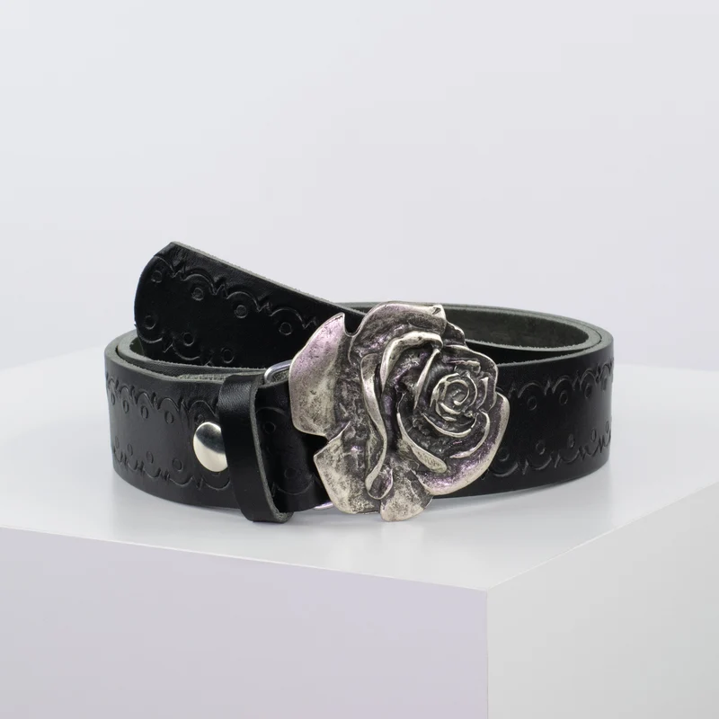 Ledergürtel 4cm mit Schnalle Rose
