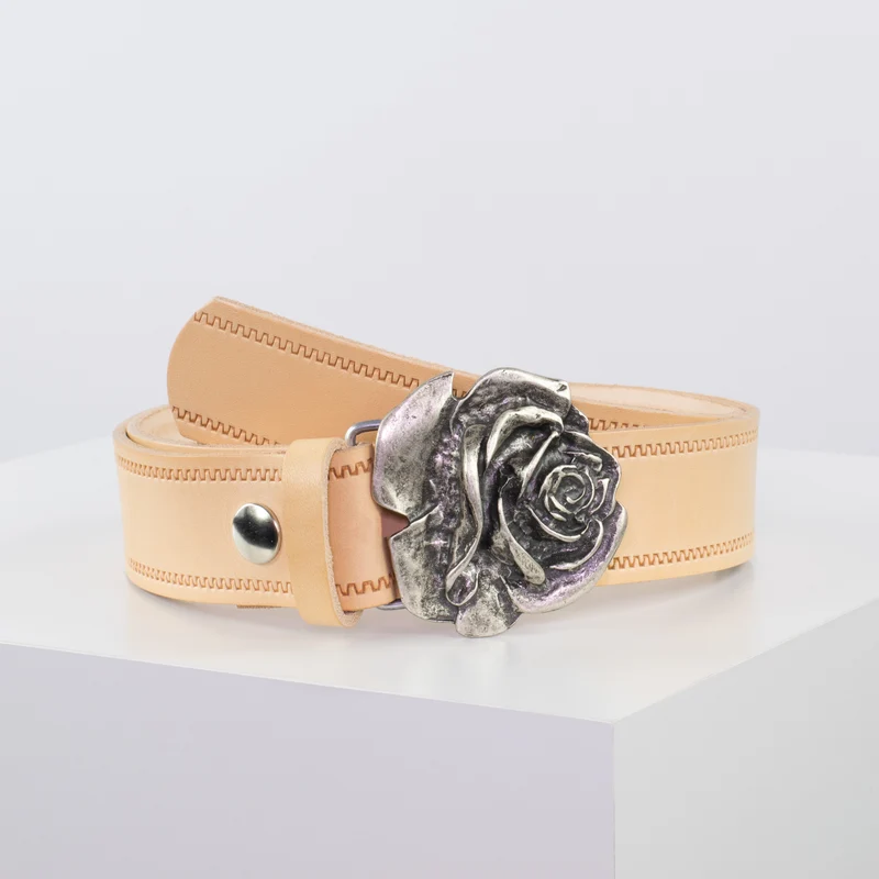 Ledergürtel 4cm mit Schnalle Rose