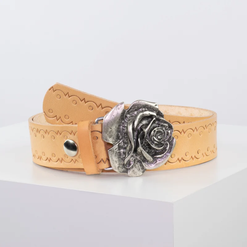 Ledergürtel 4cm mit Schnalle Rose