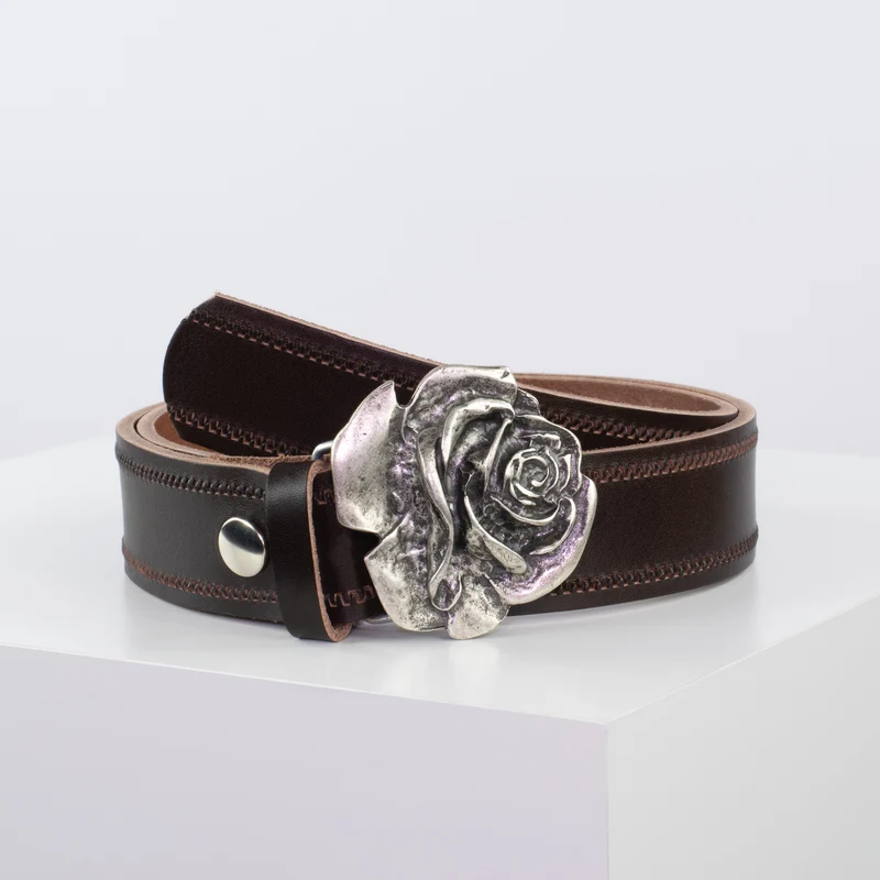 Ledergürtel 4cm mit Schnalle Rose