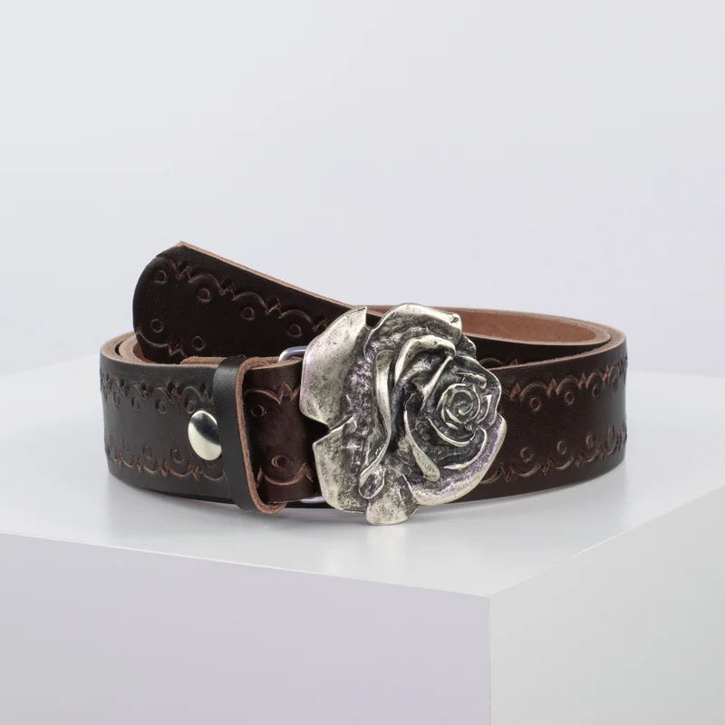 Ledergürtel 4cm mit Schnalle Rose