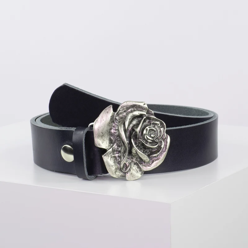 Ledergürtel 4cm mit Schnalle Rose