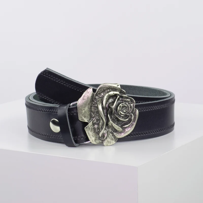 Ledergürtel 4cm mit Schnalle Rose