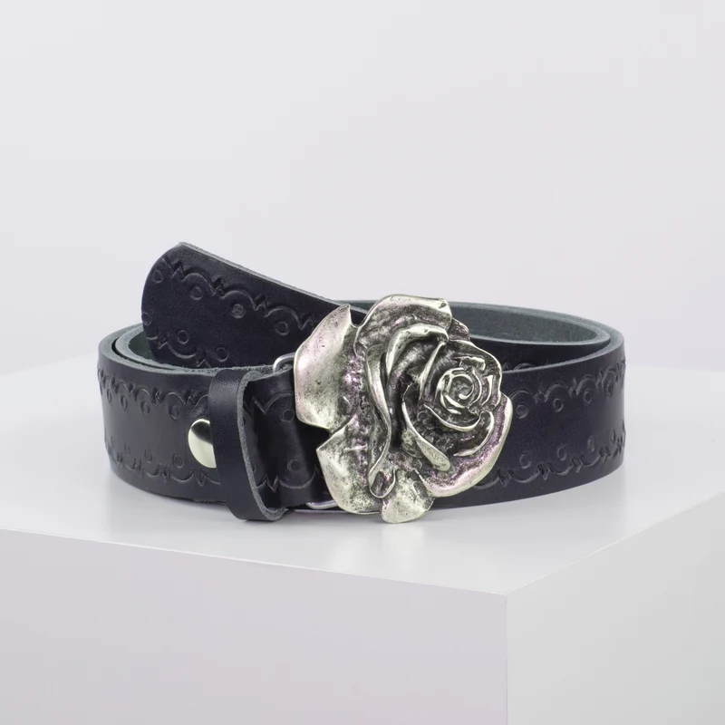 Ledergürtel 4cm mit Schnalle Rose