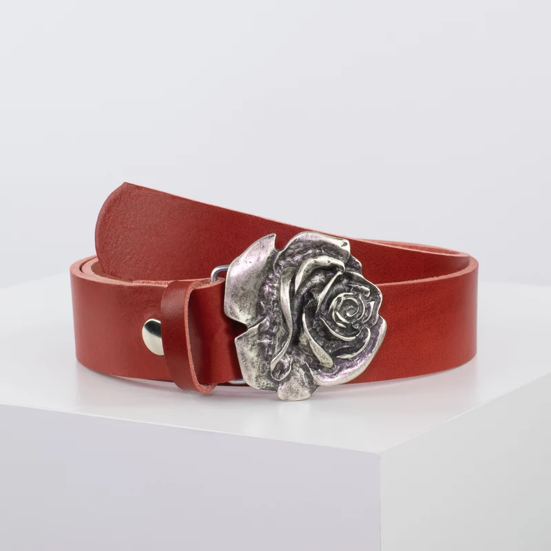 Ledergürtel 4cm mit Schnalle Rose