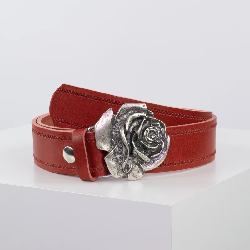 Ledergürtel 4cm mit Schnalle Rose