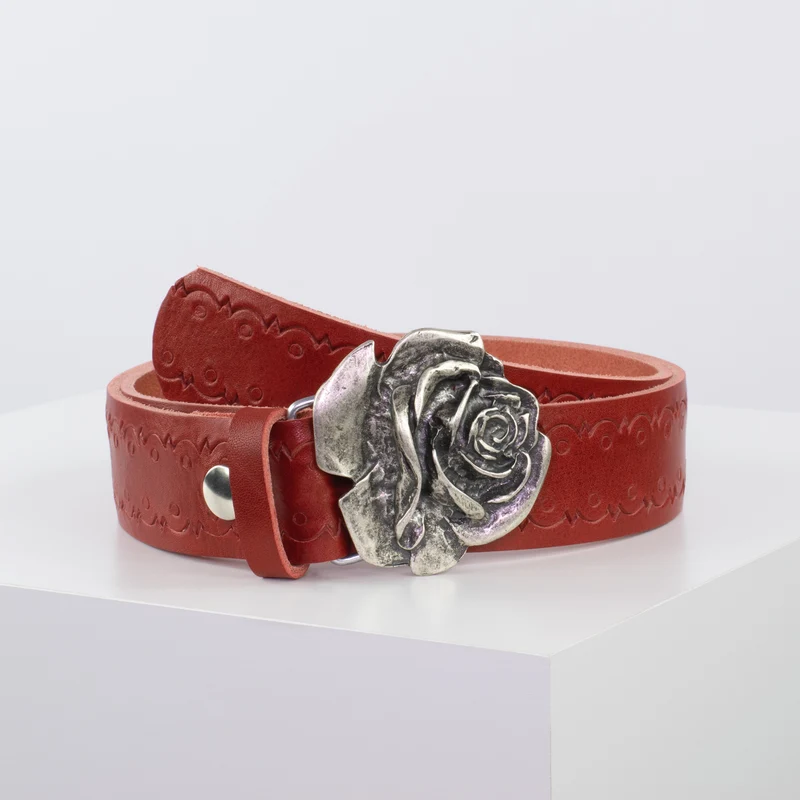 Ledergürtel 4cm mit Schnalle Rose