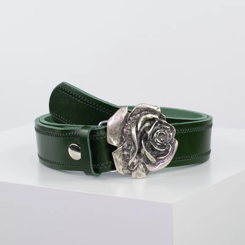Ledergürtel 4cm mit Schnalle Rose