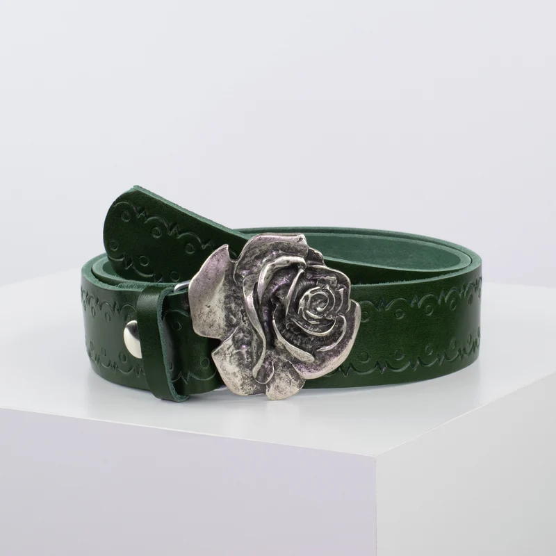 Ledergürtel 4cm mit Schnalle Rose