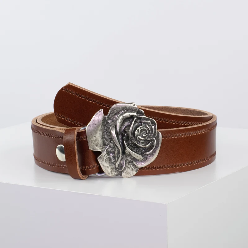 Ledergürtel 4cm mit Schnalle Rose