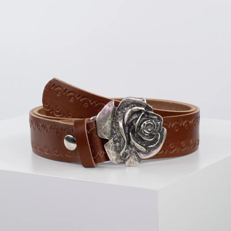 Ledergürtel 4cm mit Schnalle Rose