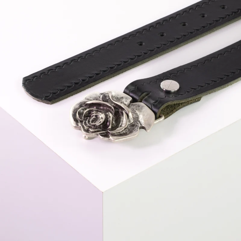 Ledergürtel 4cm mit Schnalle Rose