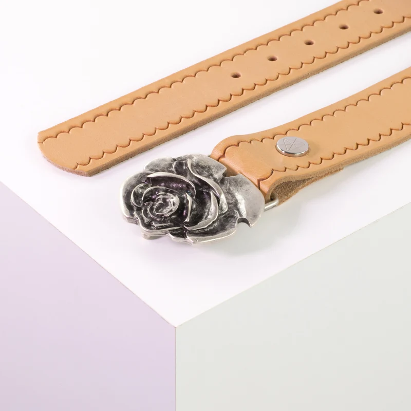 Ledergürtel 4cm mit Schnalle Rose