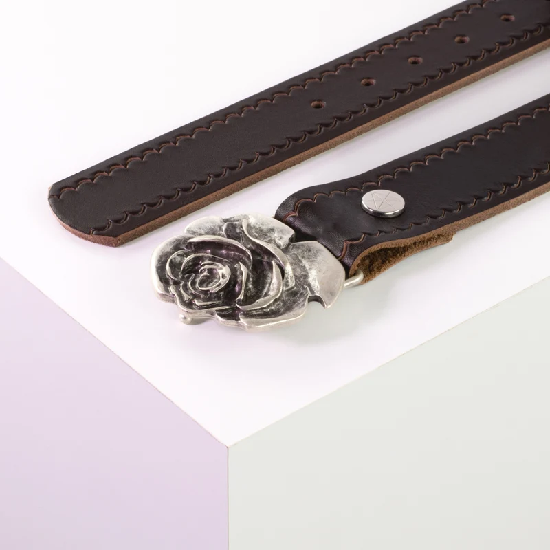 Ledergürtel 4cm mit Schnalle Rose