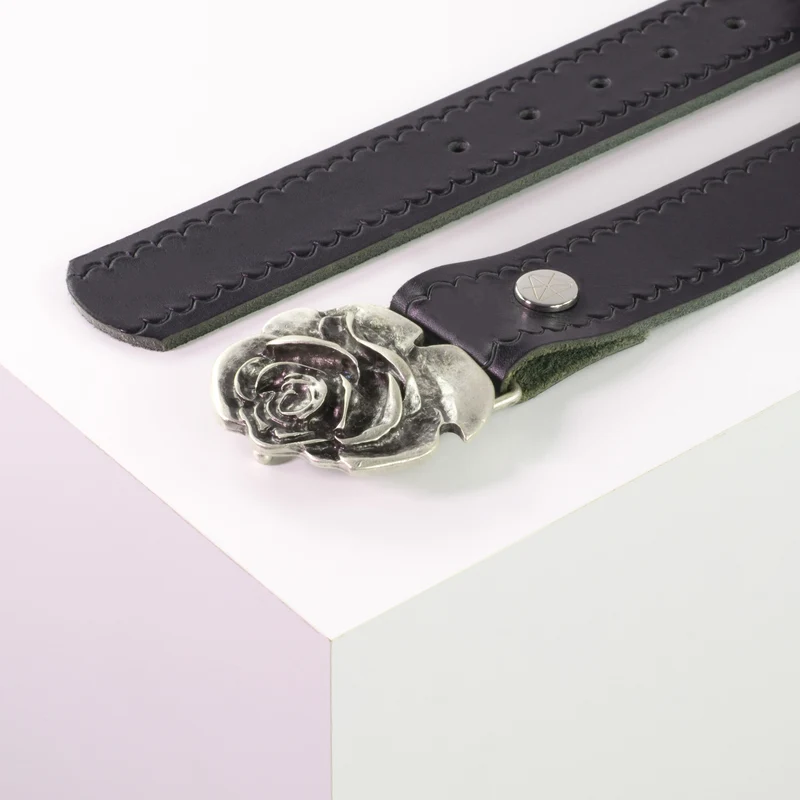 Ledergürtel 4cm mit Schnalle Rose