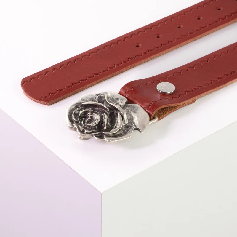 Ledergürtel 4cm mit Schnalle Rose