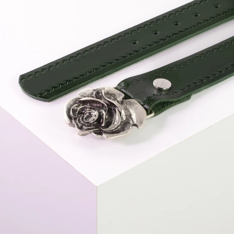 Ledergürtel 4cm mit Schnalle Rose
