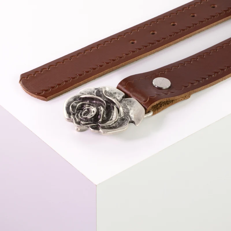 Ledergürtel 4cm mit Schnalle Rose