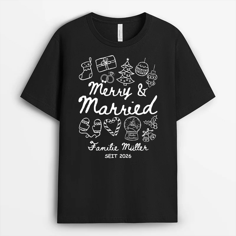 Merry & Married - Partner T Shirt Personalisiert Weihnachten