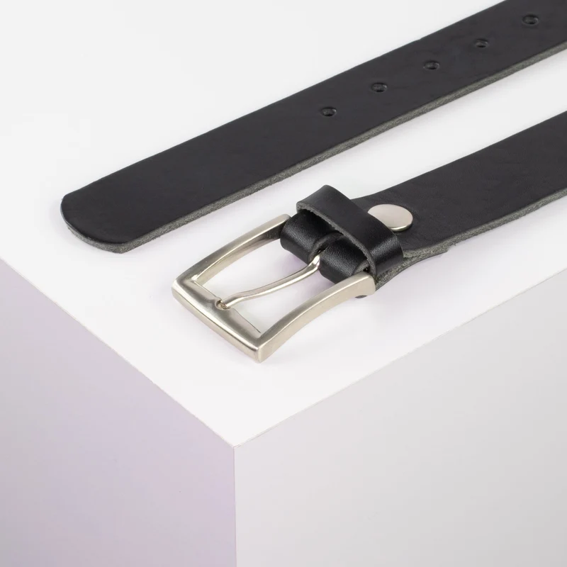 Ledergürtel 3,5cm mit Schnalle Toronto silber