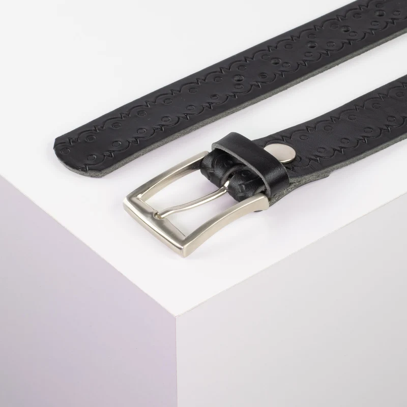 Ledergürtel 3,5cm mit Schnalle Toronto silber